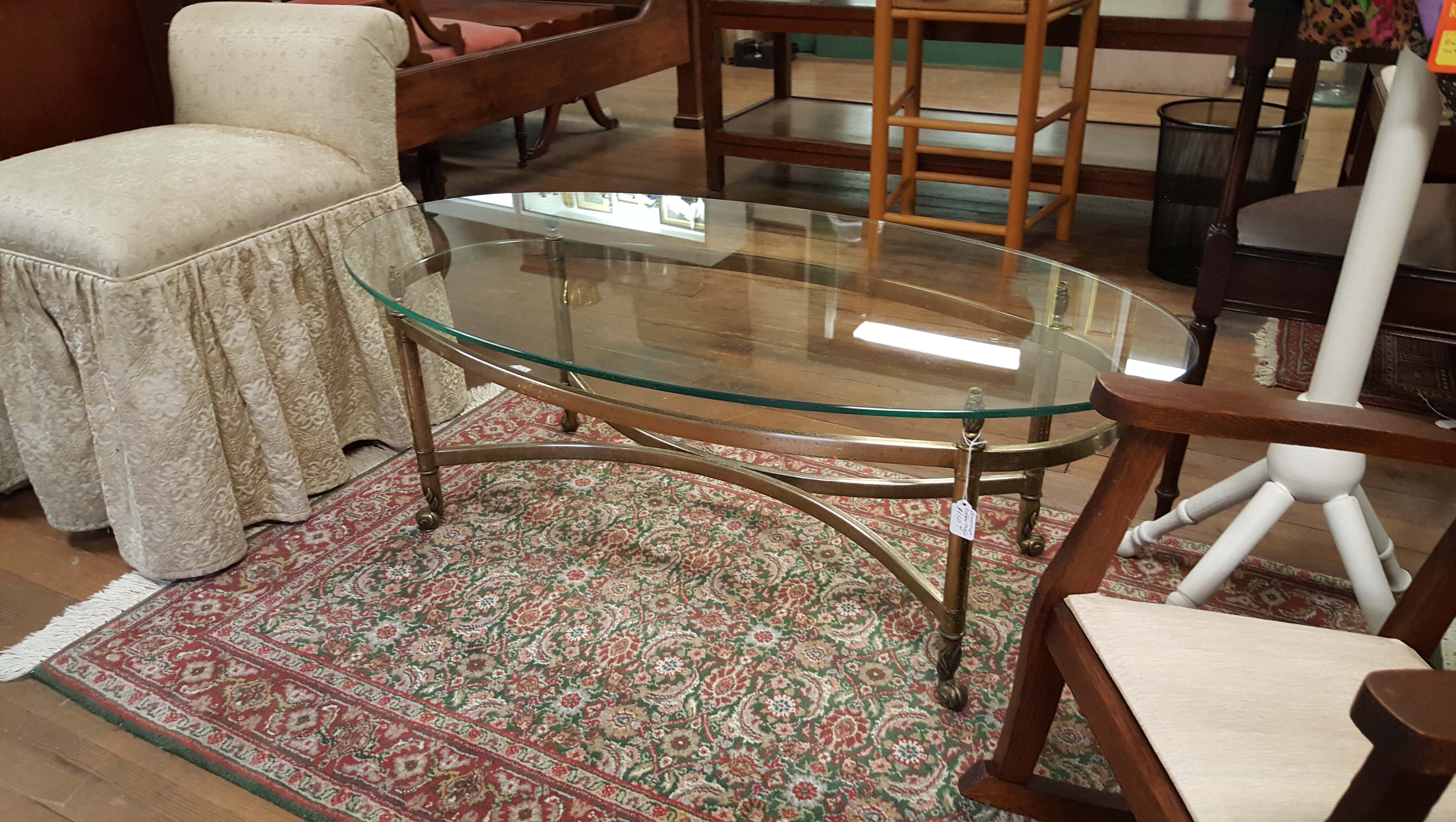 GLASS TOP BRASS BASE COFFEE TABLE