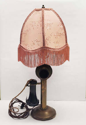 ANTIQUE BRASS CANDLESTICK TELEPHONE LAMP