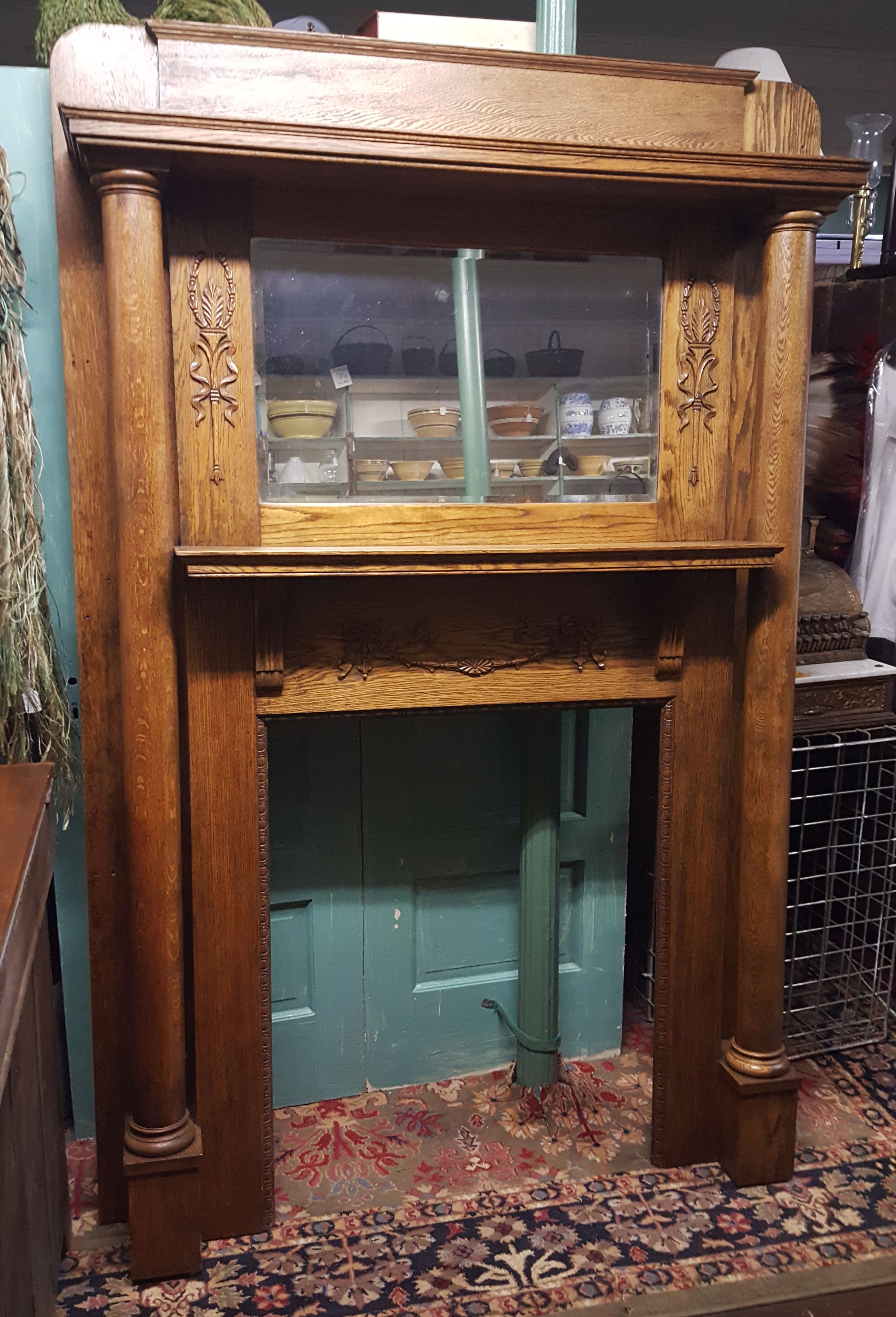 OAK FIREPLACE SURROUND WITH MIRROR