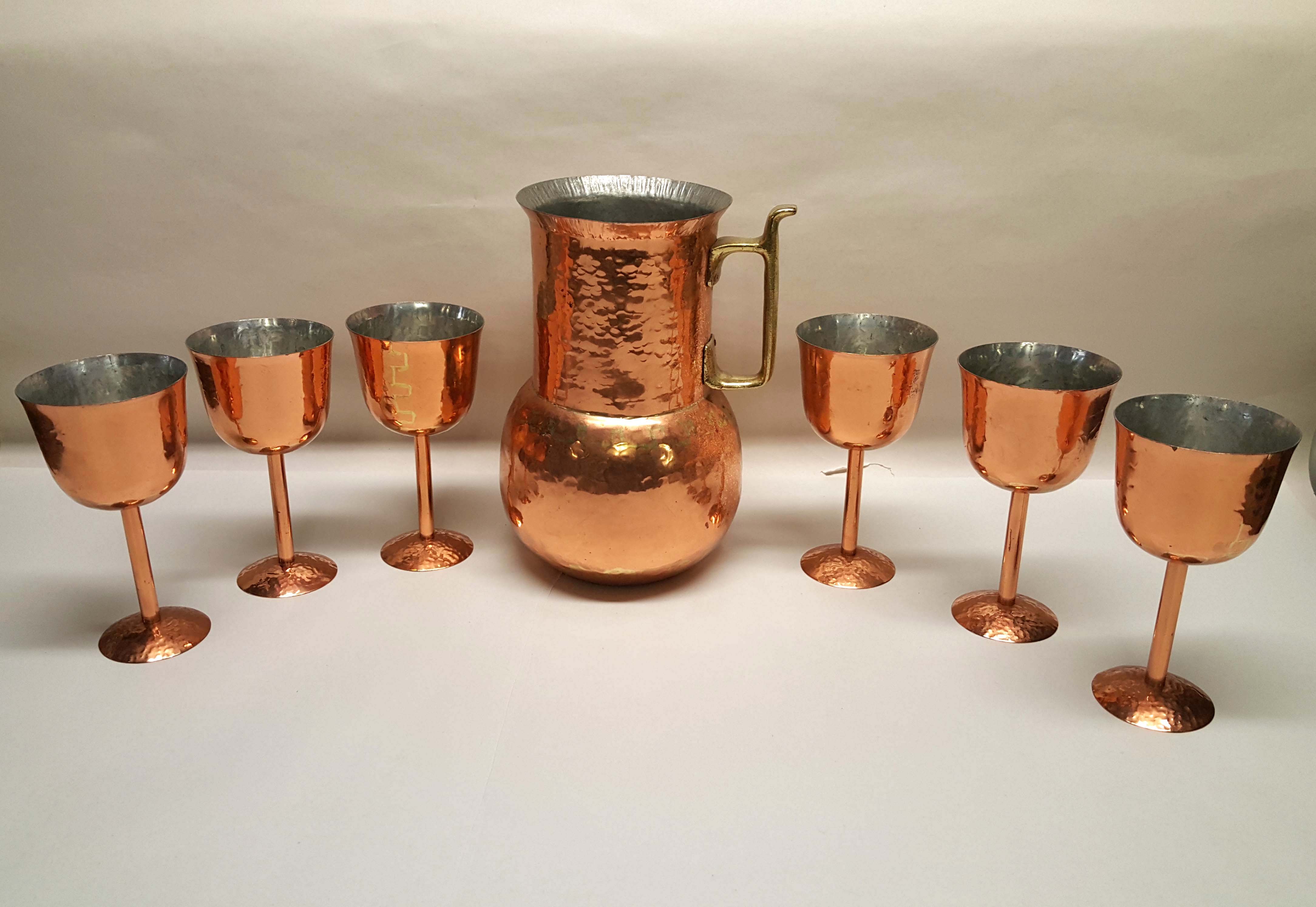 COPPER PITCHER AND GLASSES