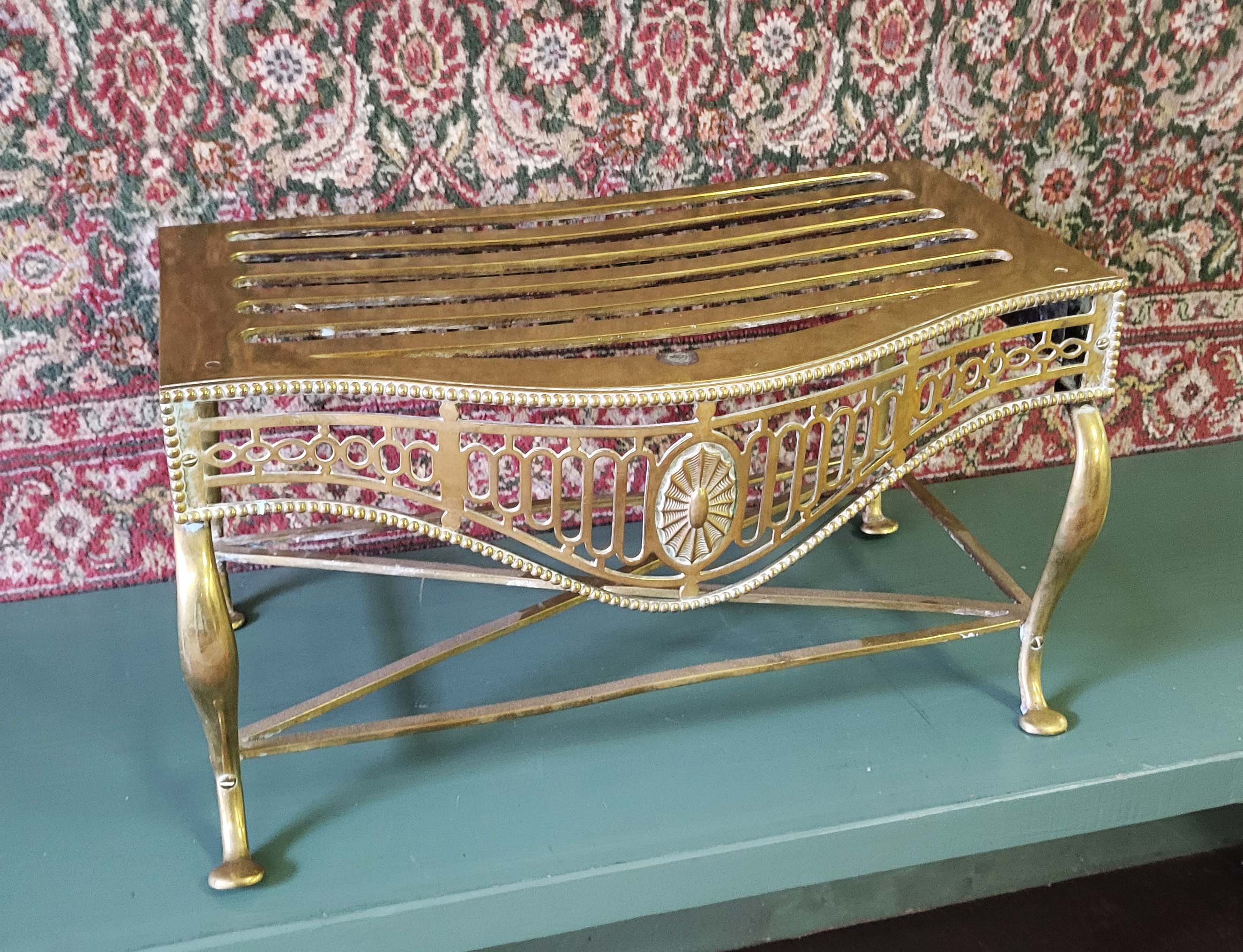 ANTIQUE BRASS FIREPLACE FOOTMAN