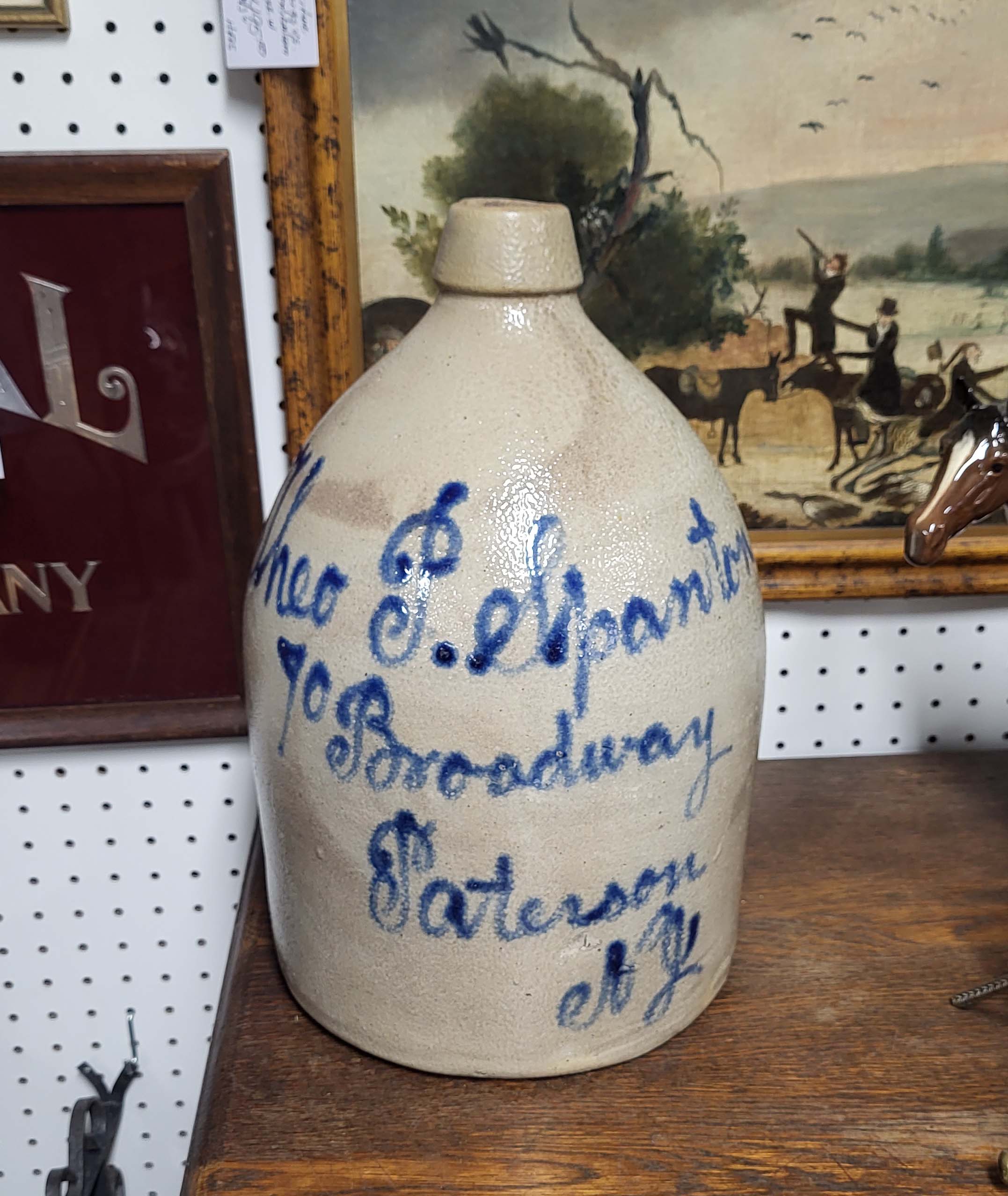 PATERSON NJ STONEWARE SCRIPT JUG