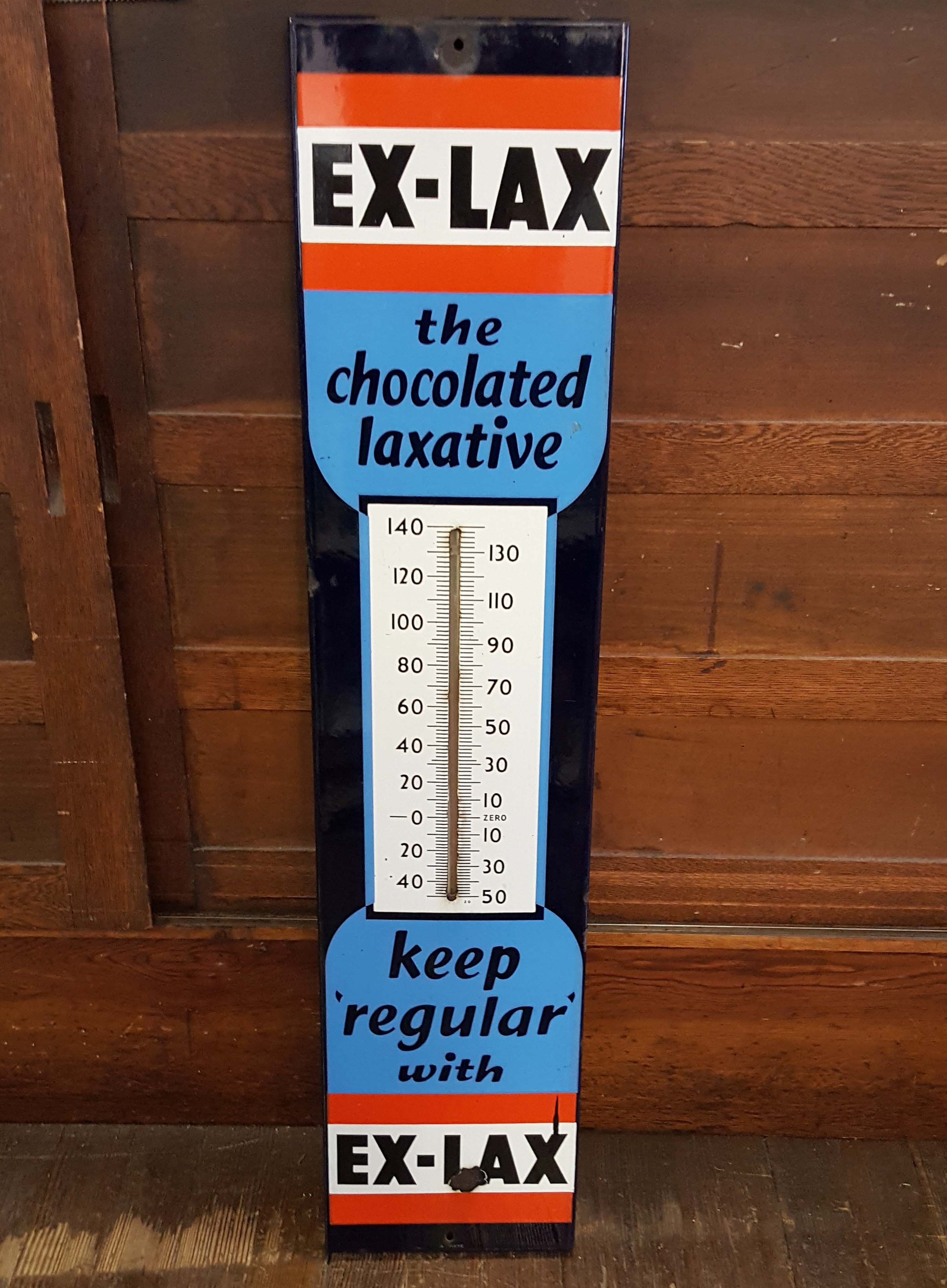 EX LAX PORCELAIN THERMOMETER SIGN