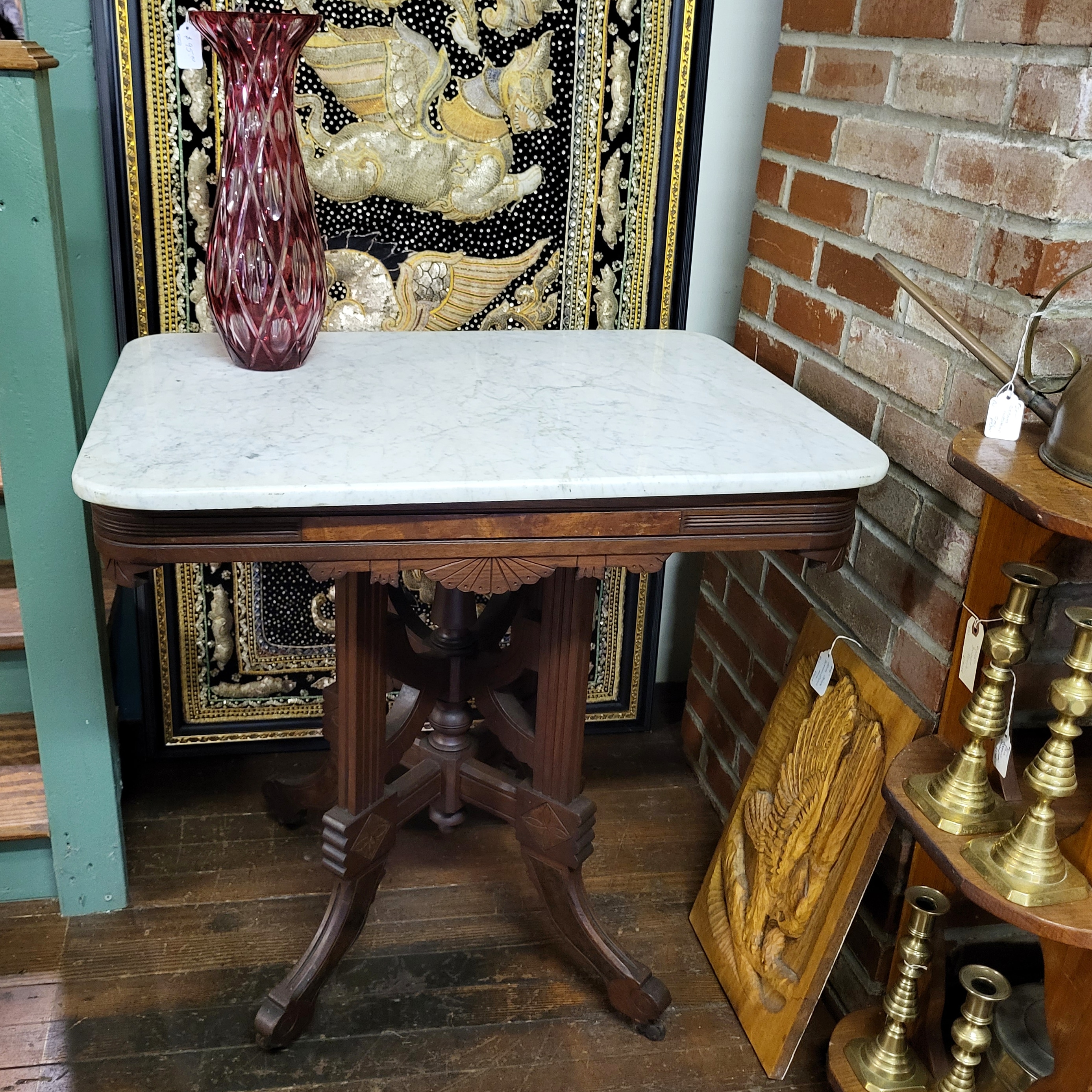 VICTORIAN MARBLE TOP WALNUT TABLE