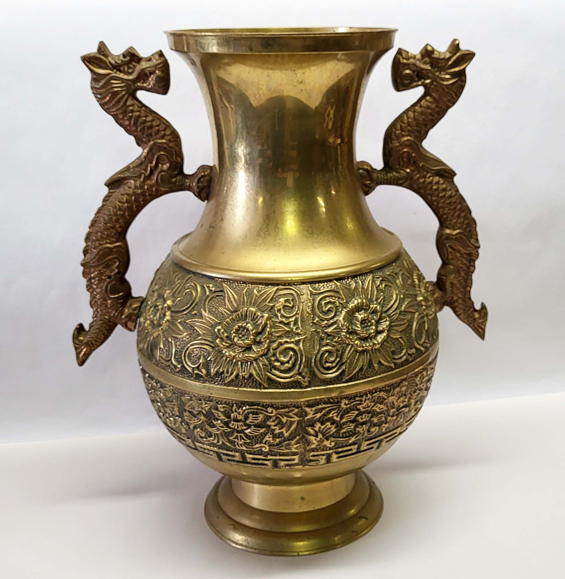 BRASS ASIAN DRAGON VASE